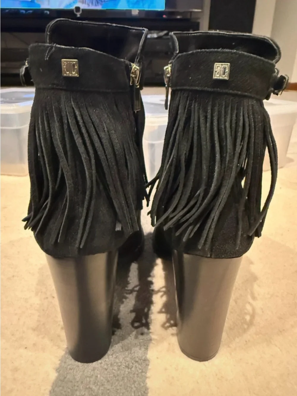 Jessica Simpson Black Suede Fringe Ankle Booties
